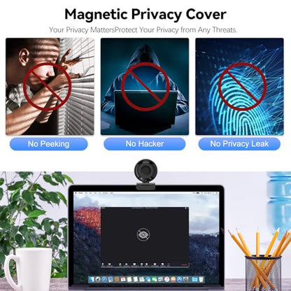 2K AI Webcam USB 3.0 with HDR 8X Digital Zoom & Microphone for PC - color: Onyx Black