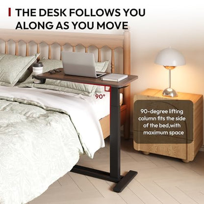 SANODESK 28''Mobile Standing Desk with Hidden Wheels,Pneumatic Laptop Desk | Computer Cart Movable Height Adjustable Table Small Sit Stand Desk for Home Office Hospital Use,27.6"W x 15.7"D,Black Walnut - color: Black Walnut, size: 28x16