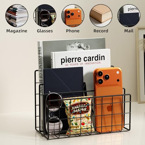 3-Slot Metal Mesh Desk Mail Organizer, Letter Sorter File Holder for Office & Home, 2PCS (Black)