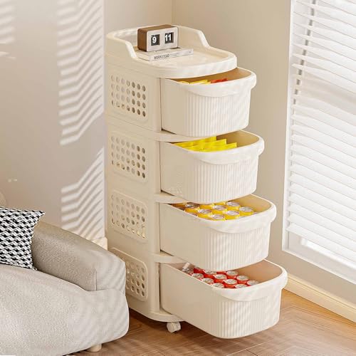 4 Drawers Storage Cart, Narrow Plastic Dresser, Rolling Organizer Cart for Office Classroom Bedroom Bathroom Art Craft Supplies, Mobile Slim Utility Cart on Wheels - size: 4 layers