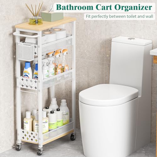 XYZLVSI Slim Rolling Storage Cart, 4 Tier Narrow Shelf for Small Spaces - color: White