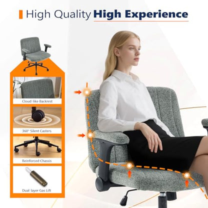 VINGLI Criss Cross Chair with Adjustable Flip-Up Arms,Cross Legged Chair with Wheels, Extra Wide Office Chair,Cozy Desk Chair for Home Office, Vanity, Apartment,Chenille Velvet,Dark Green - color: Dark Green