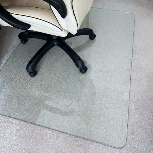 Marvelux Tempered Glass Office Chair Mat for Carpet & Hardwood Floors Clear Carpeted & Hard Floor Protector, Executive Thick Chair Mat for High & All Pile Carpets & Hard Wood with No Slip Pads 36”x40”