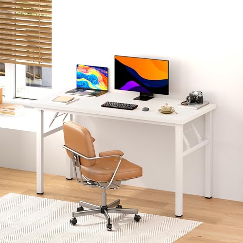 DlandHome 47 Inch Folding Computer Desk, Fully Assembled, White - color: White + White, size: 47 Inches