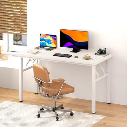 DlandHome 47 Inch Folding Computer Desk, Fully Assembled, White - color: White + White, size: 47 Inches