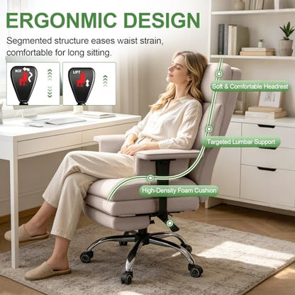 Office Chair Comfortable Executive Desk Chair with Foot Rest, Adjustable Height Home Computer Chair High Back Gaming Chair Leather Swivel Rolling Work Chairs, Beige - color: Beige
