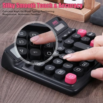 12-Digit Desktop Calculator, Dual Power (Solar & Battery), 7.7inch | Modern Color-Clash Aesthetic Design, Ergonomic Tilted Large LCD Display for Office, School and Accounting (Black) - color: Black