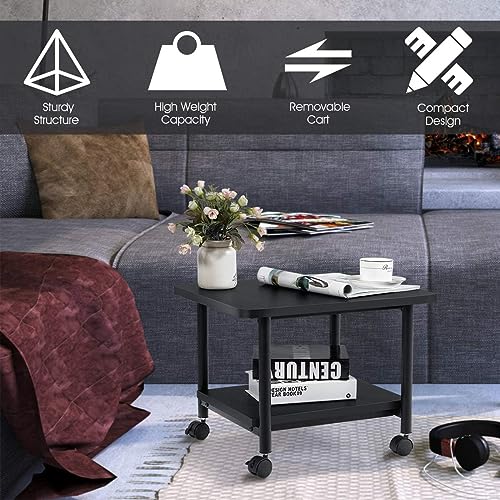 Printer Holder Printer Stand Printer Desk 2-Tier Printer Stand Rolling Printer Cart with 2 Storage Shelves Mobile Machine Storage Rack for Home Office Printer Shelf Printer Rack Printer Table - color: Black