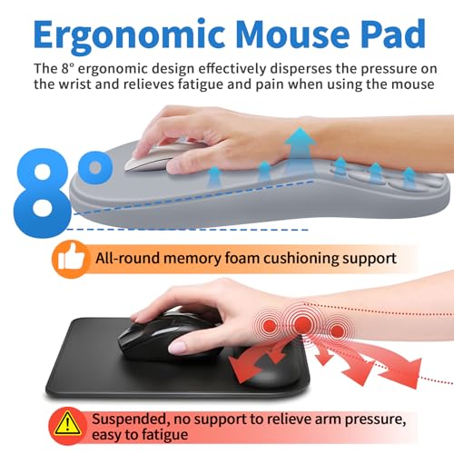YIWEI Ergonomic Mouse Pad with Wrist Rest for Carpal Tunnel Pain Relief - color: Light Gray