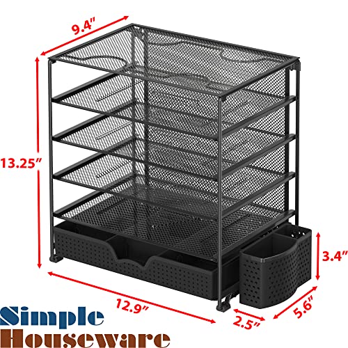 Simple Houseware 5-Tier Desk File Organizer w/Drawer & Pen Holder, Black