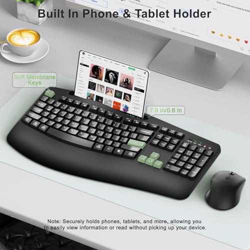 Wireless Keyboard and Mouse Combo, 2.4G Ergonomic Wave Keys(AvocadoGreen) - color: Black and Avocado Green