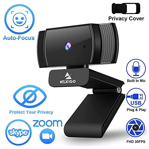 NexiGo N930AF Webcam with Microphone for Desktop, Autofocus, Webcam for Laptop, Computer Camera, 1080p HD USB Web Camera, Compatible with Zoom/Switch 2/Teams/Webex - style: 1080P Webcam