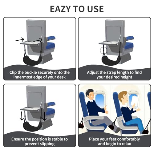 Airplane Foot Hammock for Flight, Adjustable Foot Rest Under Desk, Portable Wide Foot Support for Long Trips & Office, Travel Essentials, Best Airplane Gadgets & Travel Gifts (2 PC) - size: 2 Pack