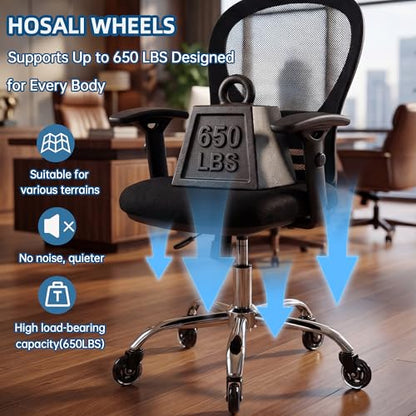 HOSALI 3 Inch Office Chair Wheels - Rubber Chair Casters Replacement, Heavy-Duty Computer Gaming Desk Caster Wheel Smooth & Safe Rolling for All Floors Including Hardwood and Carpet, Set of 5 - style: Modern-Black