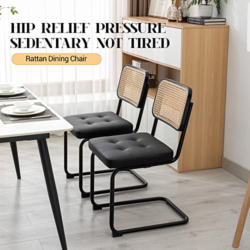 KCC Modern Dining Chairs Set of 4, Faux Leather Rattan Chair,Black | Mid Century Kitchen Side Chairs with Metal Legs and Upholstered Seat for Dining Room,Living Room,Bedroom - color: Black, size: Set of 4