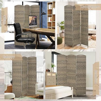 HOMCOM 3 Panel Room Divider 6 Ft Privacy Screen Hand-Woven Dark Rustic Oak | Folding PP Wall Partition, Pine Wood Frame, Freestanding Room Separator, Bedroom Home Office, No Assembly - color: Oak, size: 3 Panel