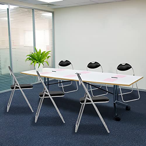 GIANTEX 6-Pack Folding Chairs Set - Waiting Room Chairs with Padded Seats and Carrying Handle for Desks Home Office Steel Guest Reception Party Poker Stackable Conference Chairs Pack of 6