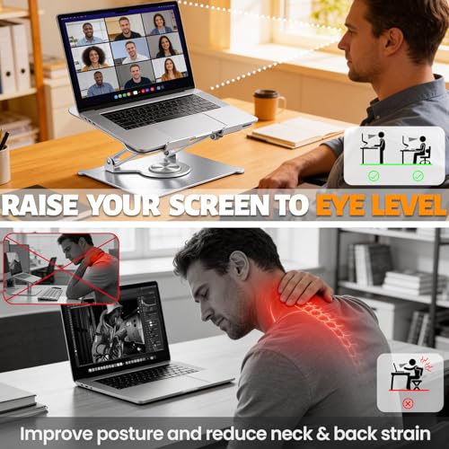 Urmust 360° Rotating Laptop Stand for Desk, 10-15.6“ Laptop Riser, Silver - color: F-Silver-360