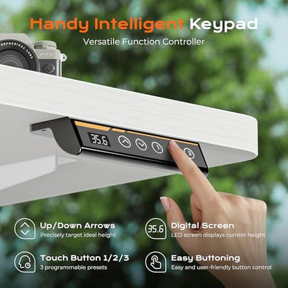 Huuger 48 x 28 Large Electric Standing Desk, Height Adjustable Desk, 27.6" Deep Desktop, Stand up Gaming, 2 Hooks, 3 Preset Heights, for Home Office, White - color: White, size: 48*28 inch (no outlets)