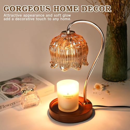 Funistree Flower Candle Warmer Lamp with Timer, Dimmable Candle Lamp Warmer, Christmas Birthday Gifts for Women Mom Her, Housewarming Home Decor, Lotus Wax Warmer for Yankee Candles - Lily Amber - color: 01 Amber Lily