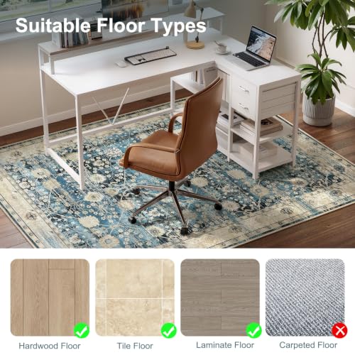 Anidaroel Home Office Chair Mat for Hardwood Floor, 48"x60" Office Chair Rug Protector for Rolling Chair, Computer Gaming Chair Mat, Low Pile Carpet Floor Chair Mat - color: Blue, size: 48"x60"