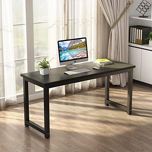 Tribesigns Modern Computer Desk, 63 inch Large Office Desk Computer Table Study Writing Desk Workstation for Home Office, Black Metal Frame - color: Black, size: 63*23.6 inch