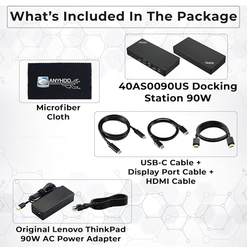 40AS0090US Lenovo Thinkpad Docking Station Gen 2-1 Year Warranty, Lenovo Docking Station for Laptop with 90W Adapter, HDMI, USB-C, DisplayPort Cables & Cloth - Universal Thunderbolt 3 Dock - style: Lenovo 40AS0090US New