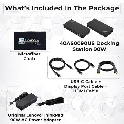 40AS0090US Lenovo Thinkpad Docking Station Gen 2-1 Year Warranty, Lenovo Docking Station for Laptop with 90W Adapter, HDMI, USB-C, DisplayPort Cables & Cloth - Universal Thunderbolt 3 Dock - style: Lenovo 40AS0090US New