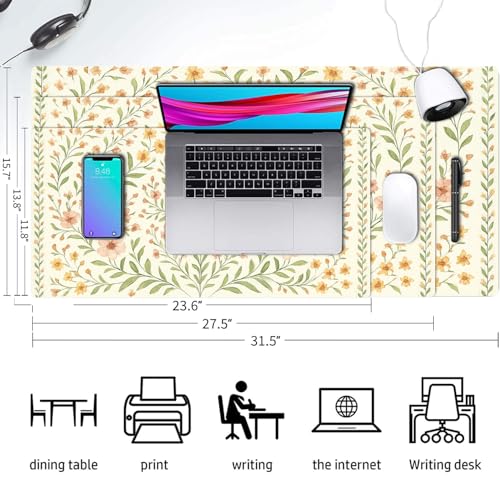 Large Mouse Pad, Beige Flowers Desk Mat Pad for Desktop 23.6"x11.8" - color: Beige Flowers, size: 23.6" x 11.8"