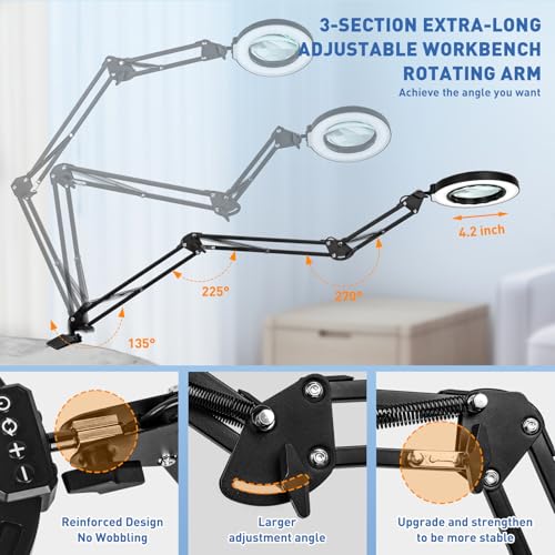 HITTI 12X Ultra Long Magnifying Glass with Light and Clamp - color: Black, size: 12X
