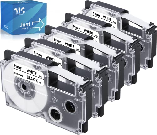 Weemay Compatible for Casio KL Printer 9mm Label XR9WE Black on White 5Pack