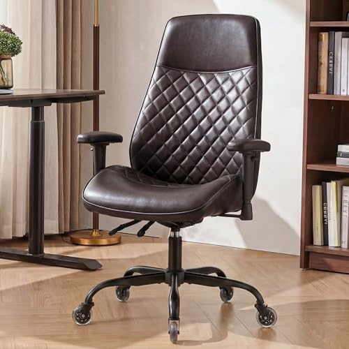 NEO CHAIR Dark Brown Leather Office Chair Ergonomic Design, Swivel Chair | Modern Computer Desk Chair with Lumbar Support, Adjustable Height Arms, Comfy Chair for Home Office, Smooth Rolling Design - color: G. High-back Dark Brown