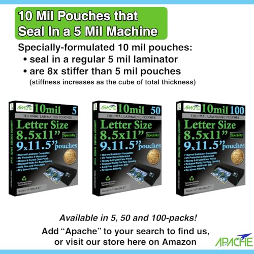 Apache Letter Size Matte Laminating Pouches, 5 Mil, 15 Pack, Holds 8.5 x 11 Inch Projects (9x11.5" Pouch Size), Thermal Laminator Laminating Sheets, Clear, Round Corners, Elite Specialty Line - size: LETTER Matte 5mil 15 Pack Elite Specialty