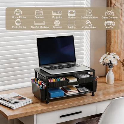 Printer Stand for Desk, Desktop Printer Shelf for Home Office, Black - color: Black-High