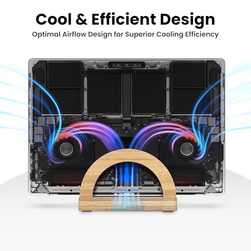 Kothar Premium Wood Vertical Laptop Stand - Adjustable Single Slot Bamboo Holder for MacBook, Dell, HP, and More | Space-Saving Desktop Organizer | Eco-Friendly, Sleek & Durable Design