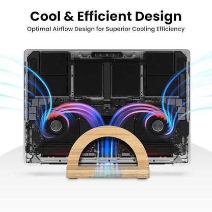 Kothar Premium Wood Vertical Laptop Stand - Adjustable Single Slot Bamboo Holder for MacBook, Dell, HP, and More | Space-Saving Desktop Organizer | Eco-Friendly, Sleek & Durable Design