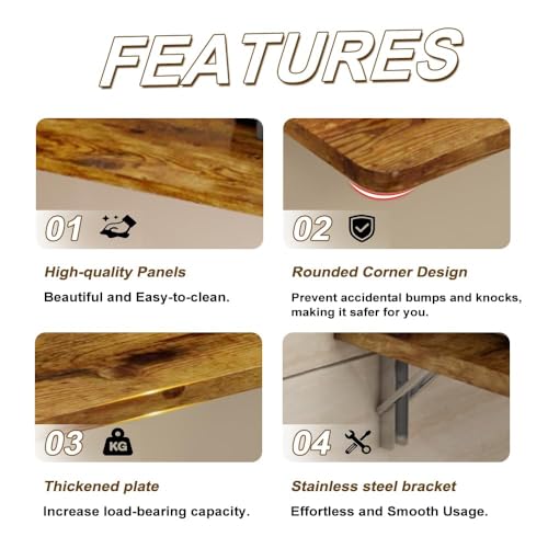 Rustic Wall Mounted Folding Table, Solid Wood Floating Shelf with Stainless Steel Brackets, Space Saving Desk for Home Office, Kitchen, Dining, Bar, Laundry Room(100X40cm/39.37"X15.75") - size: 100
