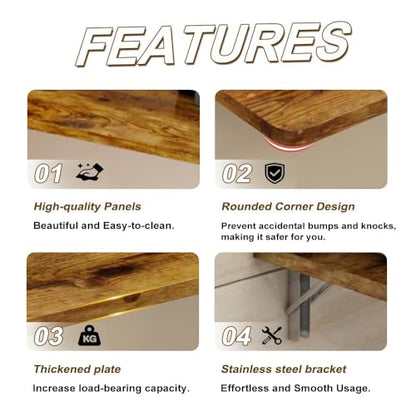 Rustic Wall Mounted Folding Table, Solid Wood Floating Shelf with Stainless Steel Brackets, Space Saving Desk for Home Office, Kitchen, Dining, Bar, Laundry Room(100X40cm/39.37"X15.75") - size: 100