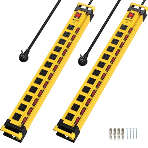 Plug'n 12 Outlet 3300J Surge Protector Power Strip,Individual Switches,9FT/14AWG/15AMP/1875W Power Cord,Heavy Duty Metal Power Strip with Cord Manager,for Workshop,Garage,Shop,2 Packs - size: 12 Outlet, style: 9FT 2PACKS
