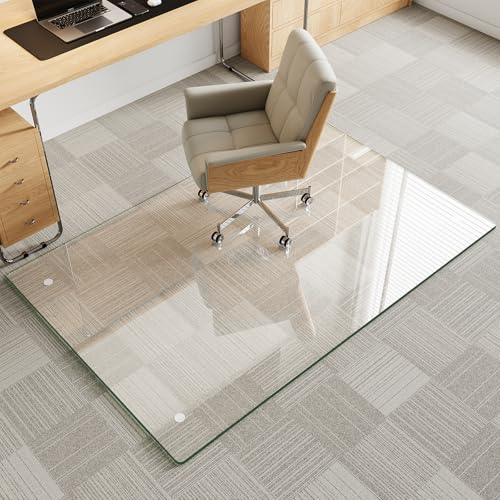 Tempered Glass Chair Mat for Carpet & Hard Floor, 36"x55" Office Chair Mat - Heavy Duty & Scratch Resistant, Non-Slip Pads, Rounded Corners & Polished Edges - color: Transparent, size: 36"x55"