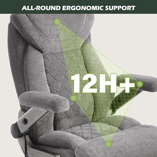 650lbs Big and Tall Office Chair with Thick Spring Cushion,5D Flip Arm Ergonomic Executive Office Chair Adjustable Lumbar Airbag&Extra Wide,Comfy Large Padded Heavy Duty Game Chair,Greycloth - color: Greycloth