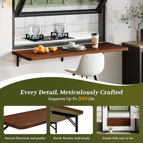 Dogsky Floating Wall Desk 48" x 16" - 300 lbs Heavy Duty Solid Pine - color: Walnut, size: 48" x 16"