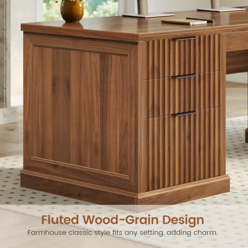 SEDETA 70.9" Executive Desk, Fluted Office Desk with Drawers, Fluted Brown - color: Fluted Brown, size: 70.9" Executive Desk
