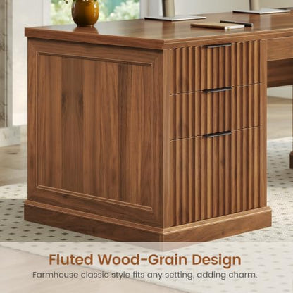 SEDETA 70.9" Executive Desk, Fluted Office Desk with Drawers, Fluted Brown - color: Fluted Brown, size: 70.9" Executive Desk