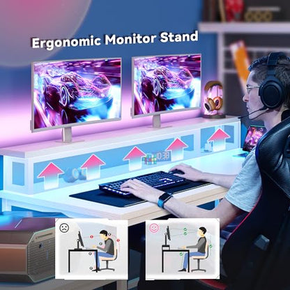 EnHomee 63" L Shaped Gaming Desk with LED Lights & Power Outlets,White - color: White, size: 63"W