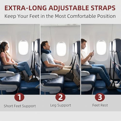 Travel Essentials for Women Men, Portable Airplane Foot Rest Hammock with Pouch, Under Desk Foot Sling for Long Flights Train Office, Comfortable Leg Support for Travelers