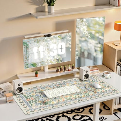 iCasso Green Desk Pad Mat, Large Mouse Pad and Keyboard Wrist Rest Set, Desk Protector Mat,4in1 Ergonomic Carpal Tunnel Keyboard Pad with Wrist Support for Desktop Cover Home Office Computer - color: Green Vine Flowers