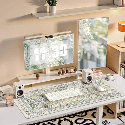 iCasso Green Desk Pad Mat, Large Mouse Pad and Keyboard Wrist Rest Set, Desk Protector Mat,4in1 Ergonomic Carpal Tunnel Keyboard Pad with Wrist Support for Desktop Cover Home Office Computer - color: Green Vine Flowers