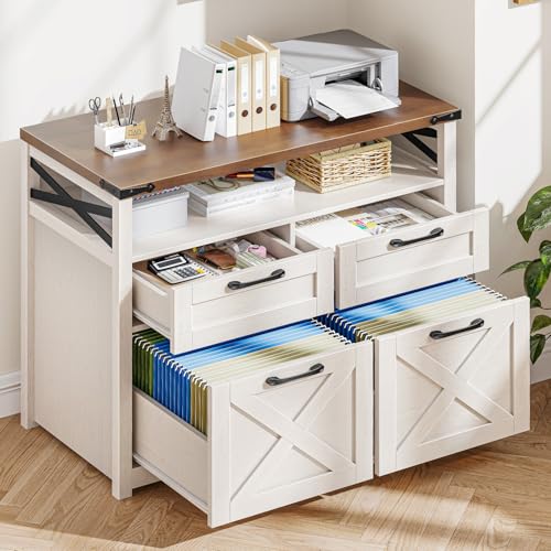 Halitaa Farmhouse Home Office File Cabinet with 4 Drawer, Unique White