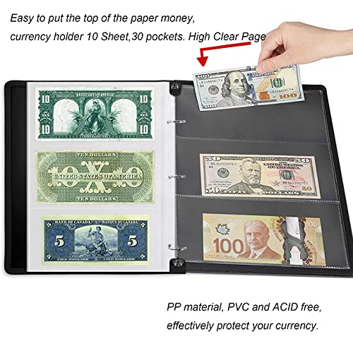 10 Sheets Paper Money Collection Supplies Pages, 30 Pocket Coin Pocket, AITIME Coin Collection Holder Refills, 3 Pockets/Sheet (Currency Pages) - color: 10 Sheets-currency Pages